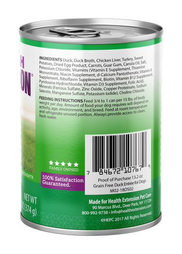 Health Extension 100% Grain Free Duck and Sweet Potato Entree Canned Dog Food